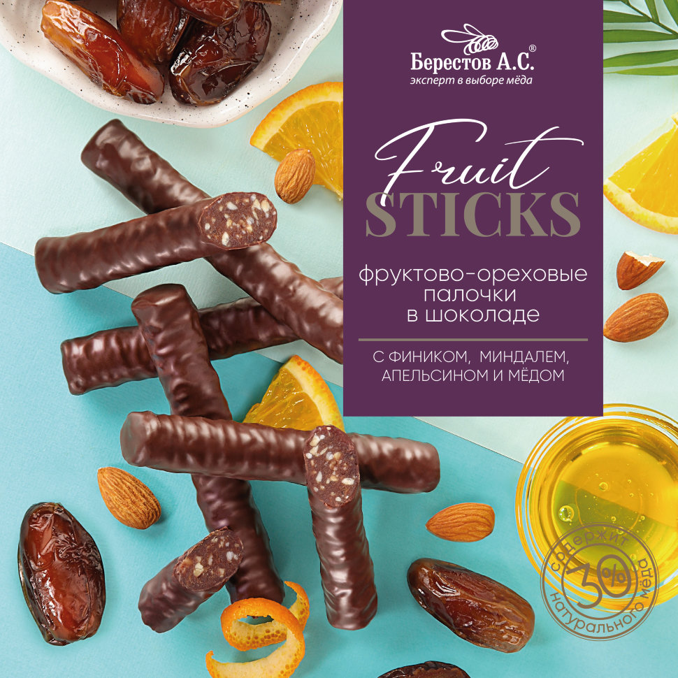  Берестов Fruit Stiсks с фиником, миндалём, апельсином и мёдом, 175г   в Новороссийске