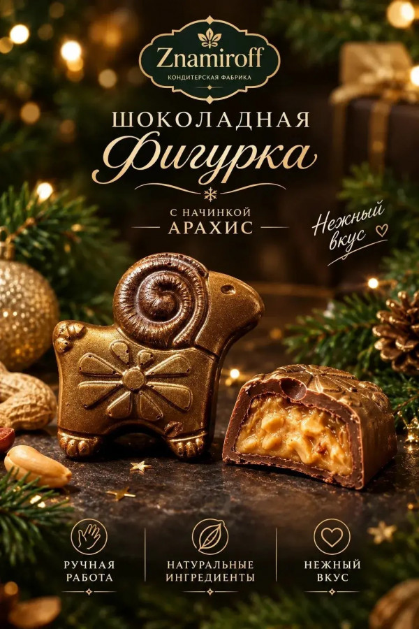 №1 Шоколад фигурный "Баран-таран" молочный шоколад с арахисовой начинкой (блок 5шт по 70г) в Новороссийске